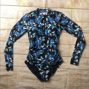 Axesea Floral Long Sleeve One Piece Swimsuit